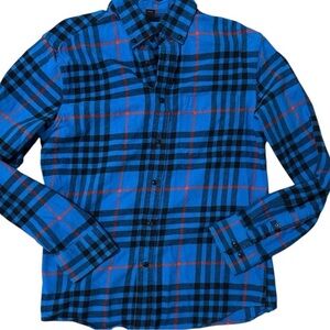 Banana Republic Blue and Black Plaid Flannel Button-Down Shirt S
